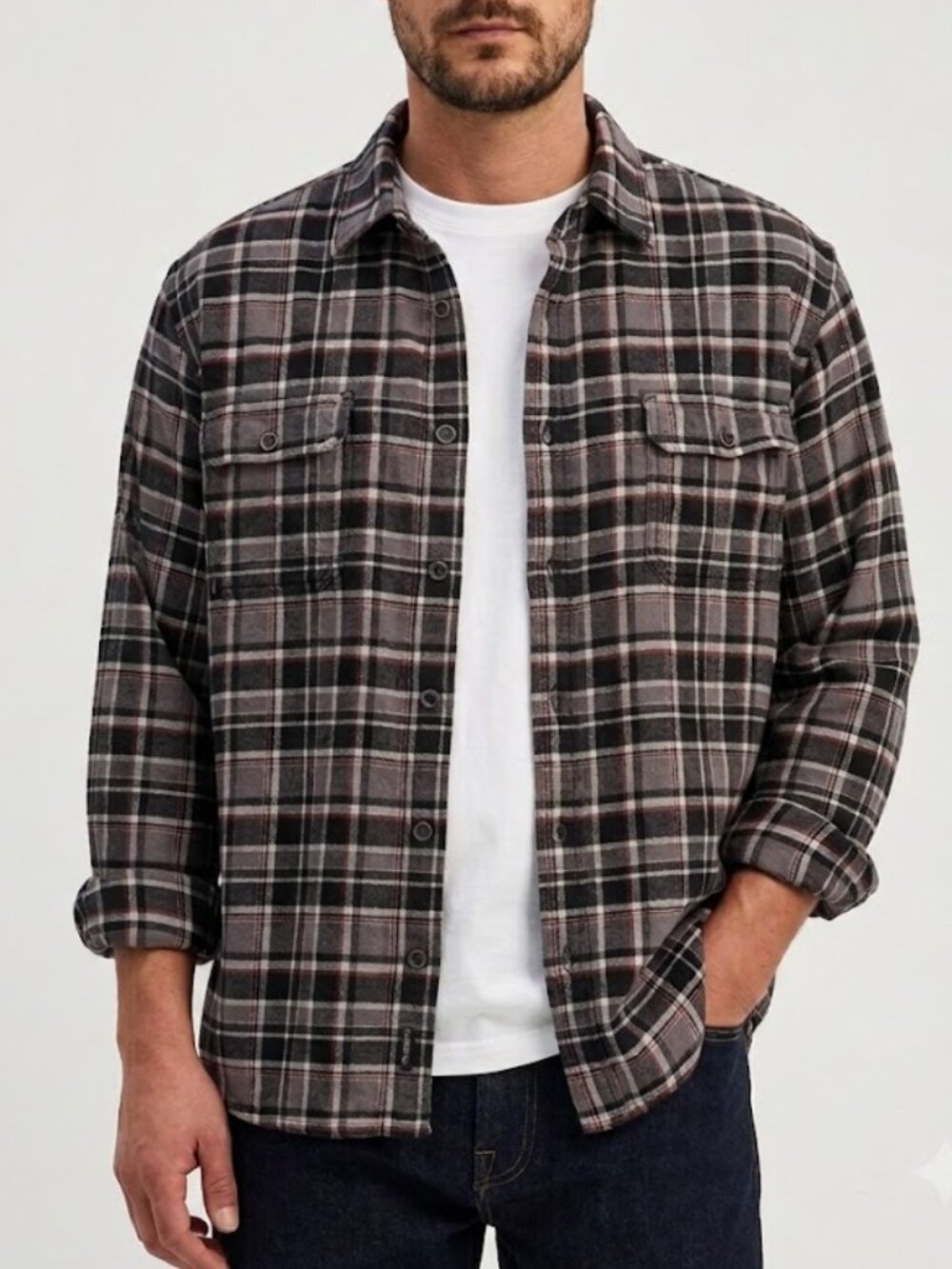 Jachs NY Brawny Plaid Flannel Button Down Shirt Gray Black XL